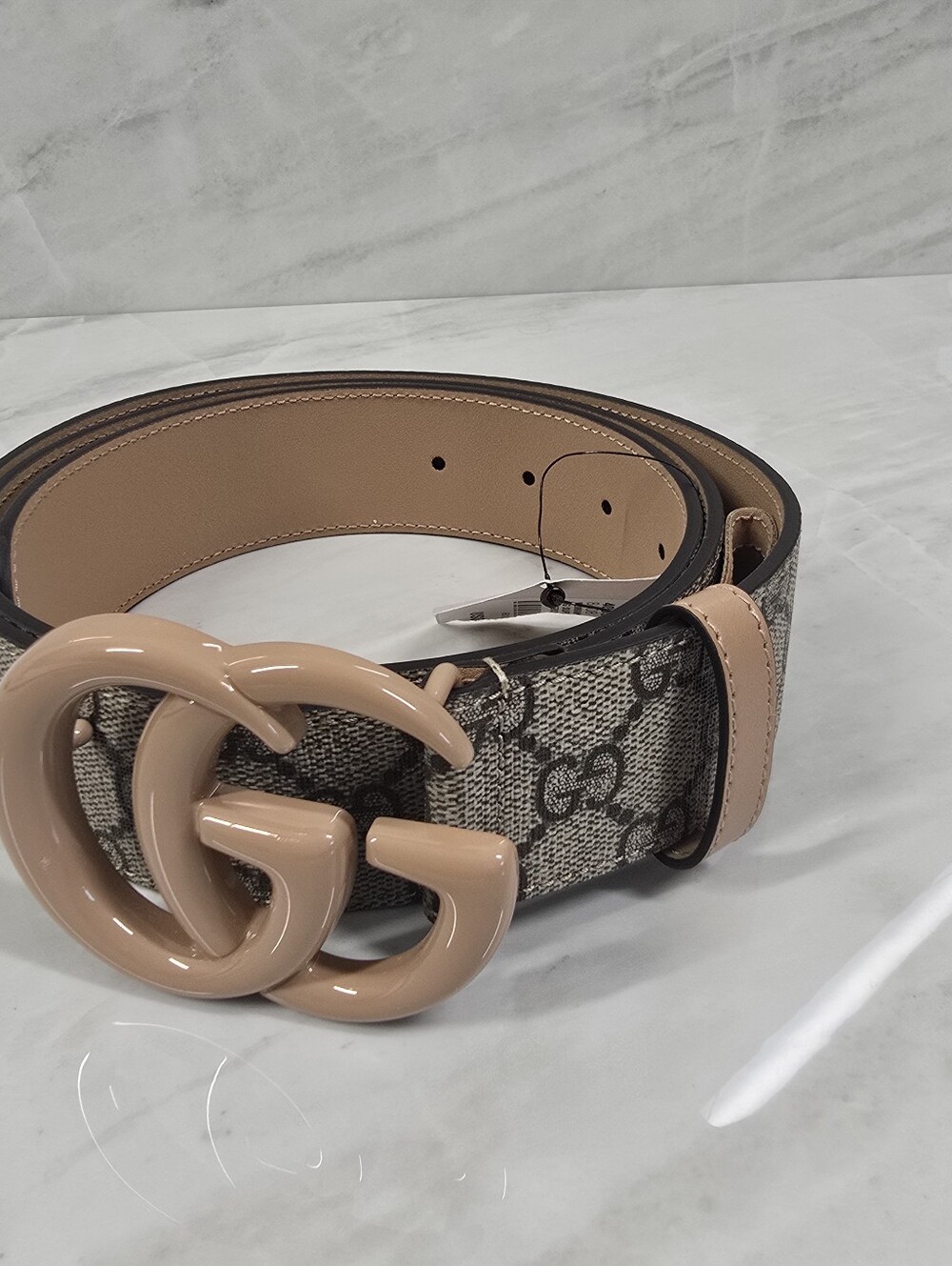 Gucci Beige GG Canvas Belt with Nude Double-G Buckle - Picture 4 of 5